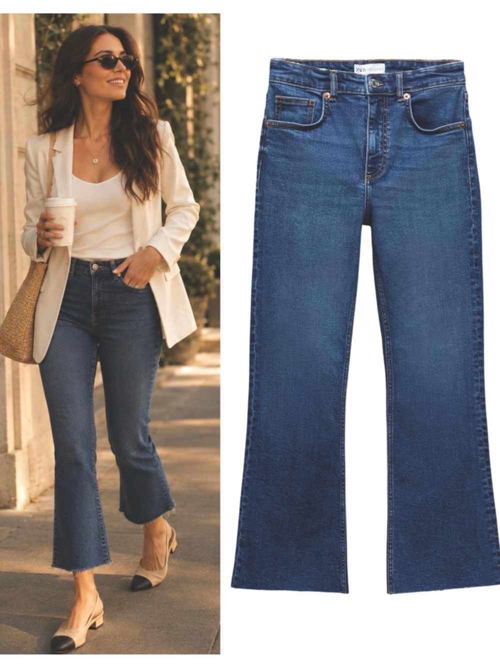 ZARA mid rise flare cropped jeans